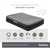 Bestway 2.03m x 1.52m x 46cm Tritech Air Mattress Queen Built-in AC pump