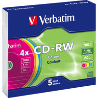 Verbatim CD-Rw 5PK 2X-4X Coloured Slim Case