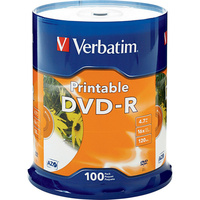100PK DVD-R Printable Spindle 16X 4.7Gb Verbatim