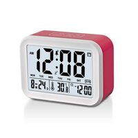 LCD Time Signal Talking Desk Pink Clock with Alarm Snooze Calendar Touch Function