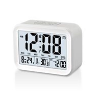 White LCD Time Signal Talking Desk Clock with Alarm Snooze Touch Light Function