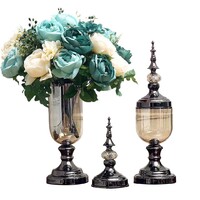 SOGA 2X Clear Glass Flower Vase with Lid and Blue Flower Filler Vase Black Set