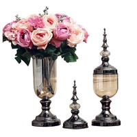 SOGA 2X Clear Glass Flower Vase with Lid and Pink Flower Filler Vase Black Set