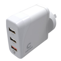 Comsol 3 Port USB Wall Charger with QC 3.0 (30W) - White