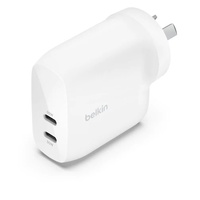 Belkin BoostCharge Pro 60W Dual USB-C PD 3.1 PPS Wall Charger - White (WCB010auWH), 2XUSB-C (30W), Safe & Efficient, CEW $2500, 2 Years Warranty