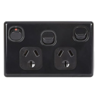 Horizontal Wall Power Outlet 10A Switch Dual sockets Extra switch