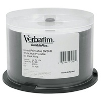 Verbatim DataLifePlus(Azo)DVD-R 4.7 GB White Inkjet Printable Spindle 50 Pack 16x