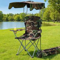Weisshorn Camping Chair With Canopy Folding Outdoor Portable Seat Lightweight Beach Picnic Fishing Capacity 120KG Army Green