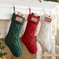 Jingle Jollys 3PCS Personalized Christmas Stockings with Leather Patches 16 Inch Knitted Solid Colour Xmas Decor For Fireplace Mantel, Christmas Tree,