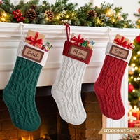 Jingle Jollys 3PCS Personalized Christmas Stockings with Leather Patches, 16 Inch Knitted Contrast Colour Xmas Hanging Decor For Fireplace Mantel, Chr