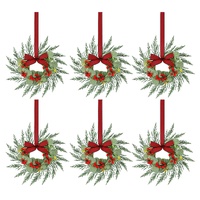 Jingle Jollys 6x Christmas Wreath Garland 26cm Pre-lit Wreaths Red Berries Bow