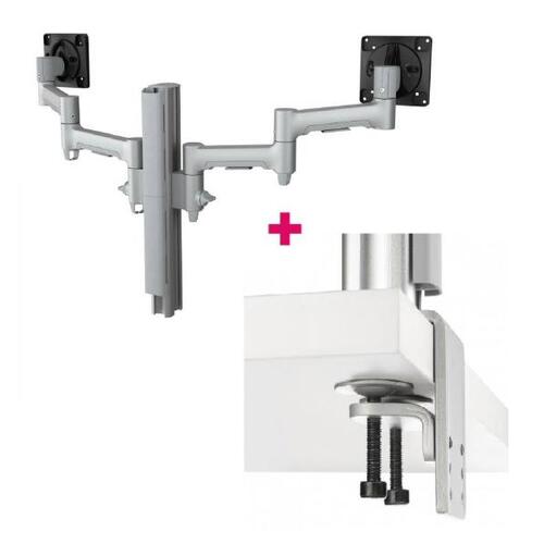Atdec AWMS-2-4640 Dual Monitor Swing Arms on 400mm Post / 12kg (26.5lb) Flat Screen, 10kg (22lb) Curved Screen + Heavy-Duty FClamp Desk Fixing, Silver