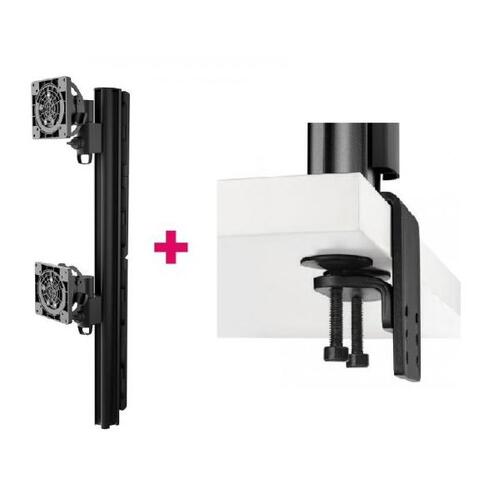 Atdec AWMS-2-LTHT75 Heavy Duty Dual Mount + 750mm Post / 18kg (40lb) Flat Screens, 12kg (26.5lb) Curved Screens + Heavy-Duty FClamp Desk Fixing, Black