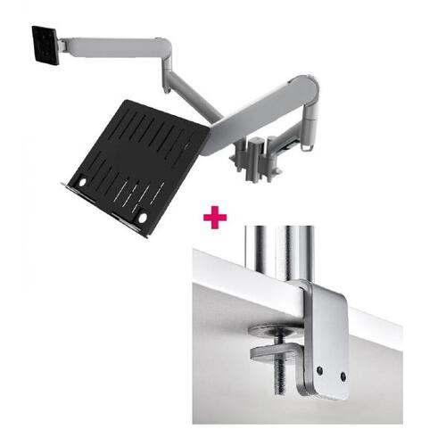 Atdec AWMS-2-ND13 Notebook-Monitor Combo Mount + 135mm Post / 9kg (20lb) Flat Screens, 6kg (13.5lb) Curved Screens + F Clamp Desk Fixing, Silver