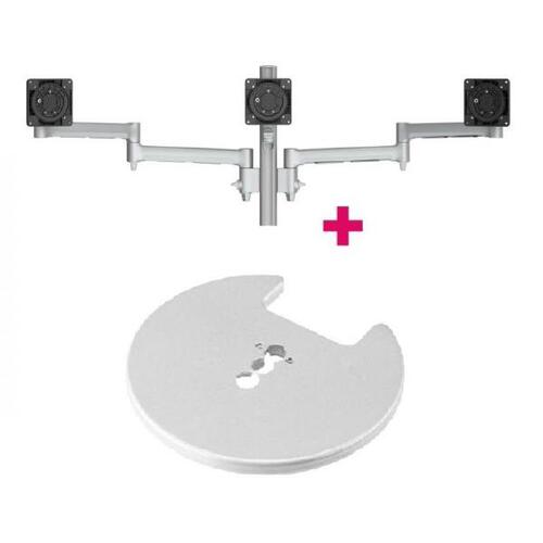 Atdec AWMS-3-13714 Triple Monitor Arms + 400mm Post / 12kg (26.5lb) Flat Screens, 10kg (22lb) Curved Screens + Grommet Clamp Desk Fixing, Silver