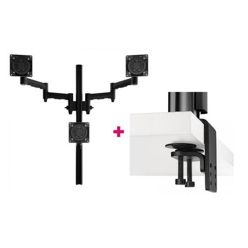 Atdec AWMS-3-TH467 Triple Monitor &quot;Stack&quot; Desk Mount and Heavy-Duty F Clamp Desk Fixing, Black