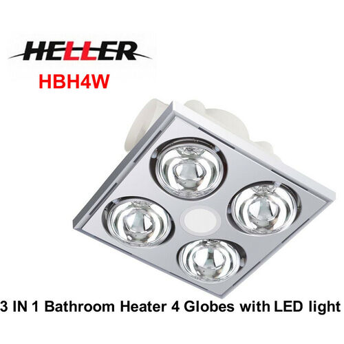 Heller 3 in1 Bathroom Heater Ensuite Ceiling Exhaust 4 Globes LED Light  White - HELLER