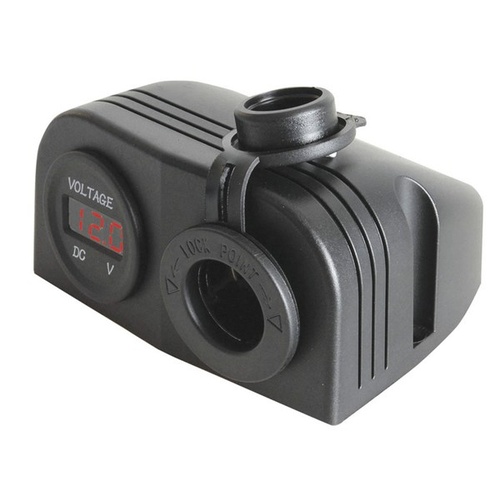 Marine Grade Panel & Surface Mount Cigarette Power Socket with LED Voltmeter