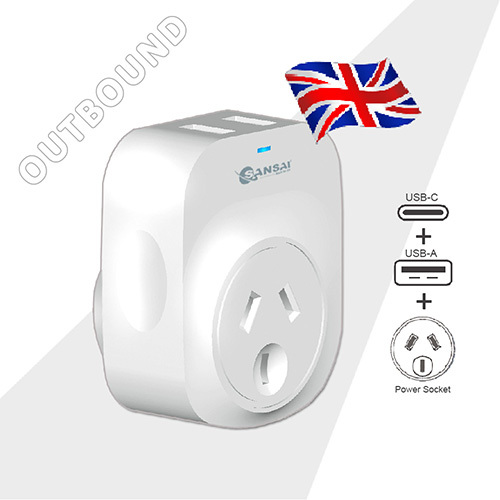 Sansai STV-5011 Surge Protected Travel Adapter USB A & C Port AU/UK Region