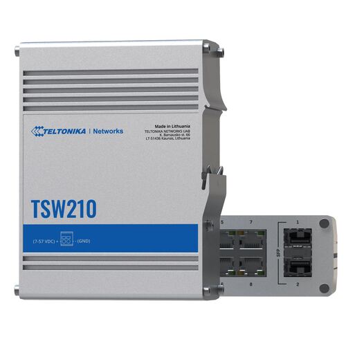Teltonika Industrial Ethernet Switch, 2x SFP ports, 8x Gigabit Ethernet ports with speeds of up to 1000 Mbps, DIN rail, PSU excluded
