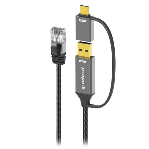mbeat Tough Link 3m USB & USB-C to RJ45 Ethernet Cable - Space Grey